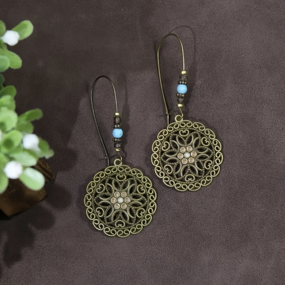 Women's Vintage Look Bohemian Medallion Dangle Earrings - Picture 1 of 1